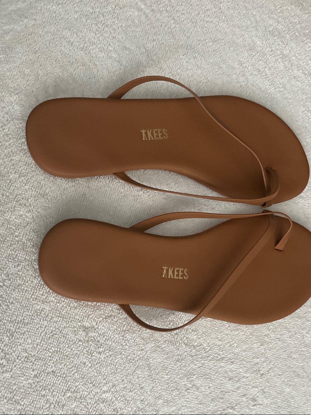 TKEES Women's Cognac Leather Slim-Strap Flip Flop Sandals